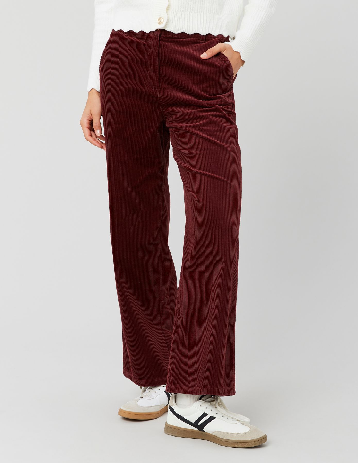 Pantalon wide leg velours cropped