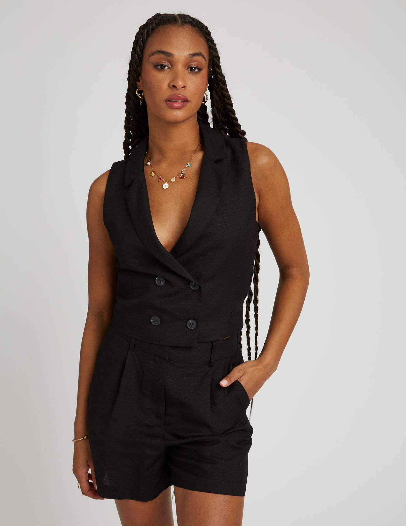Gilet de costume uni en lin