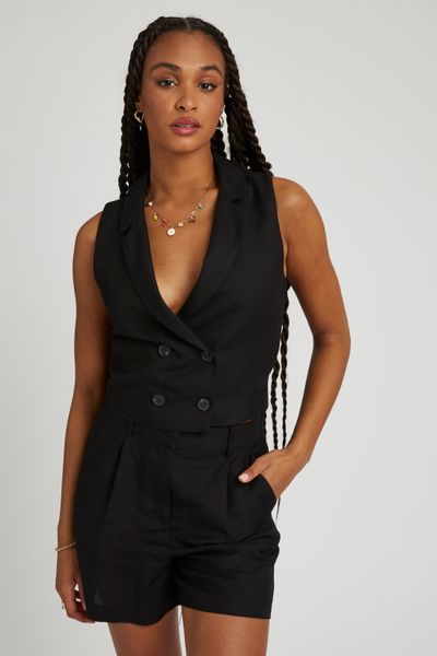 Gilet de costume uni en lin