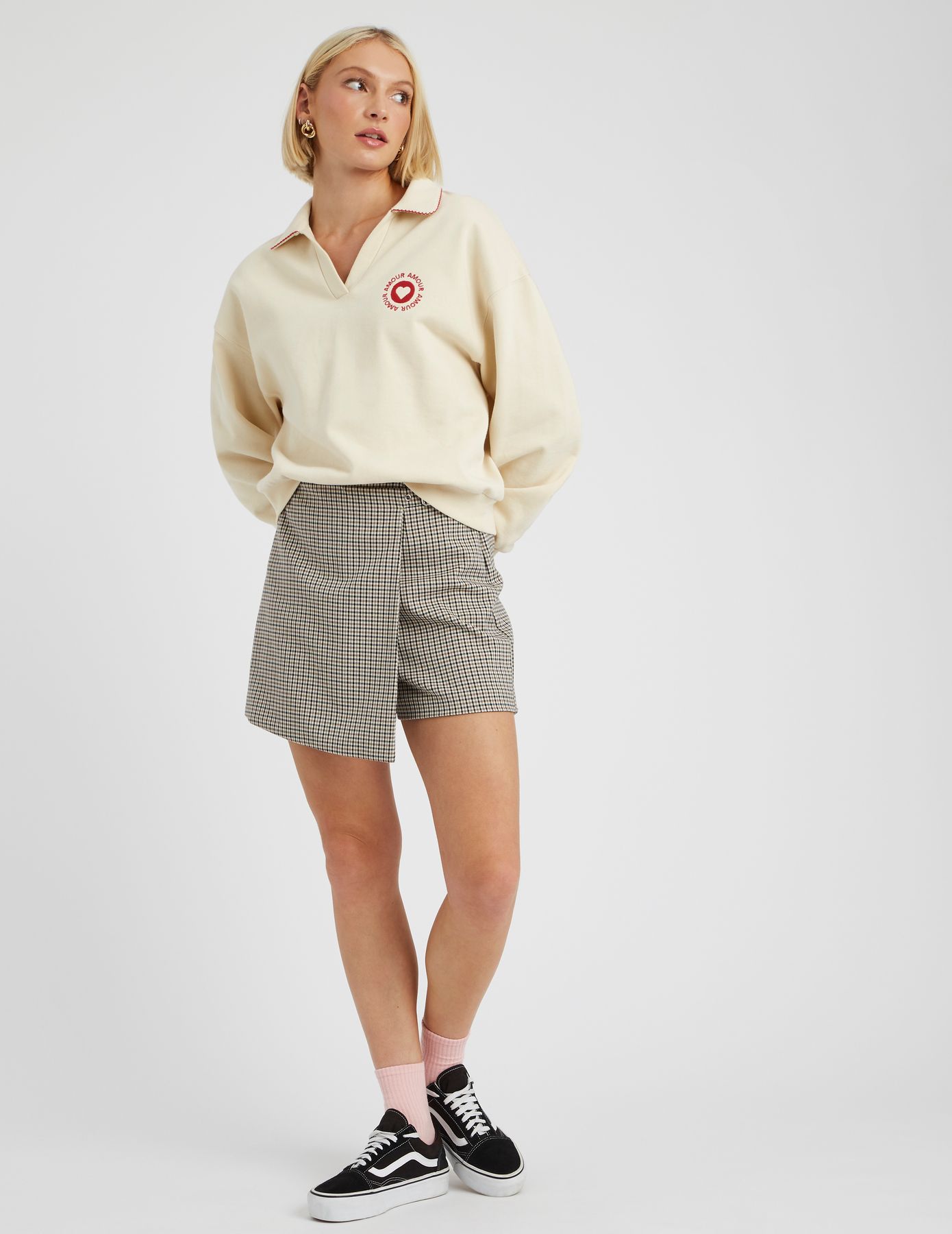 Jupe short carreaux en polyester recycl&eacute;