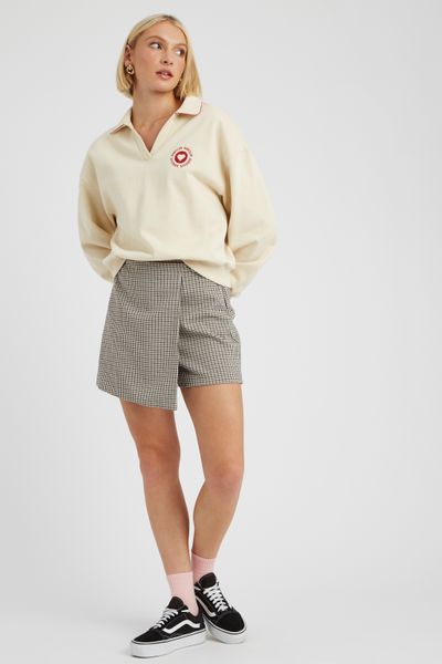 Jupe short carreaux en polyester recycl&eacute;