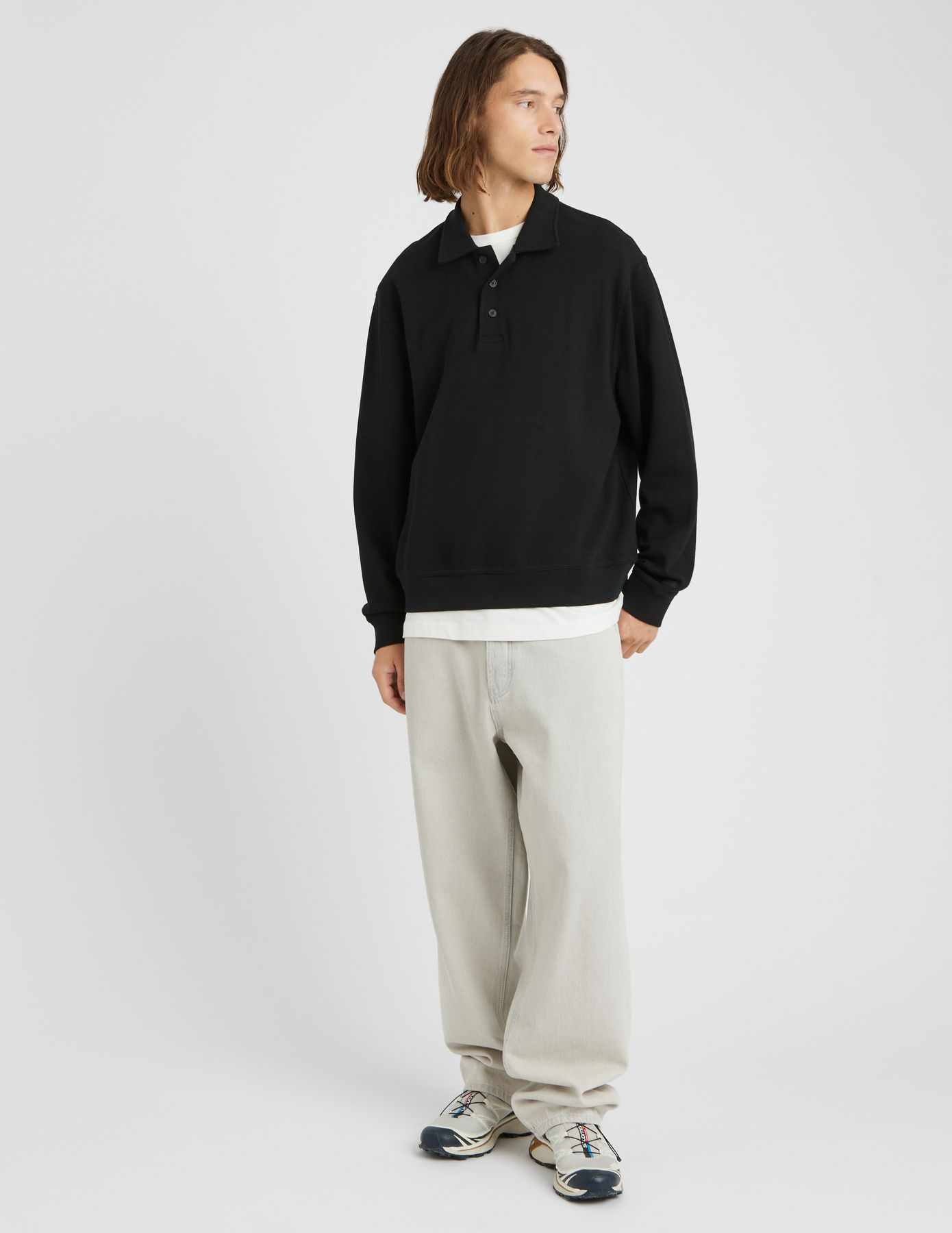 Sweat col polo gaufr&eacute;