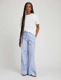 Pantalon rayé brodé