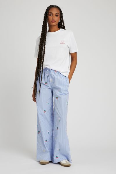 Pantalon rayé brodé