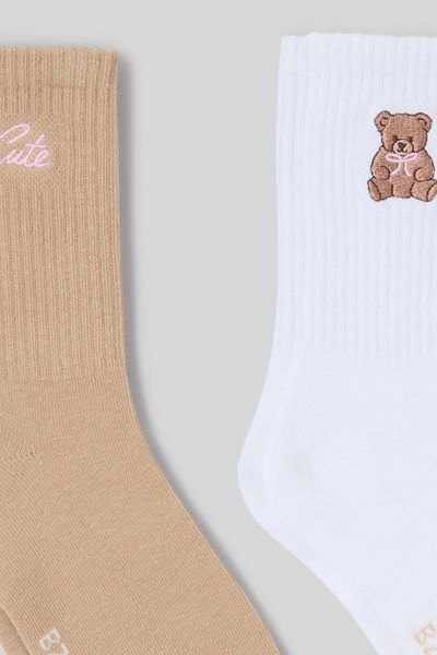Lot de 2 paires de chaussettes broderie