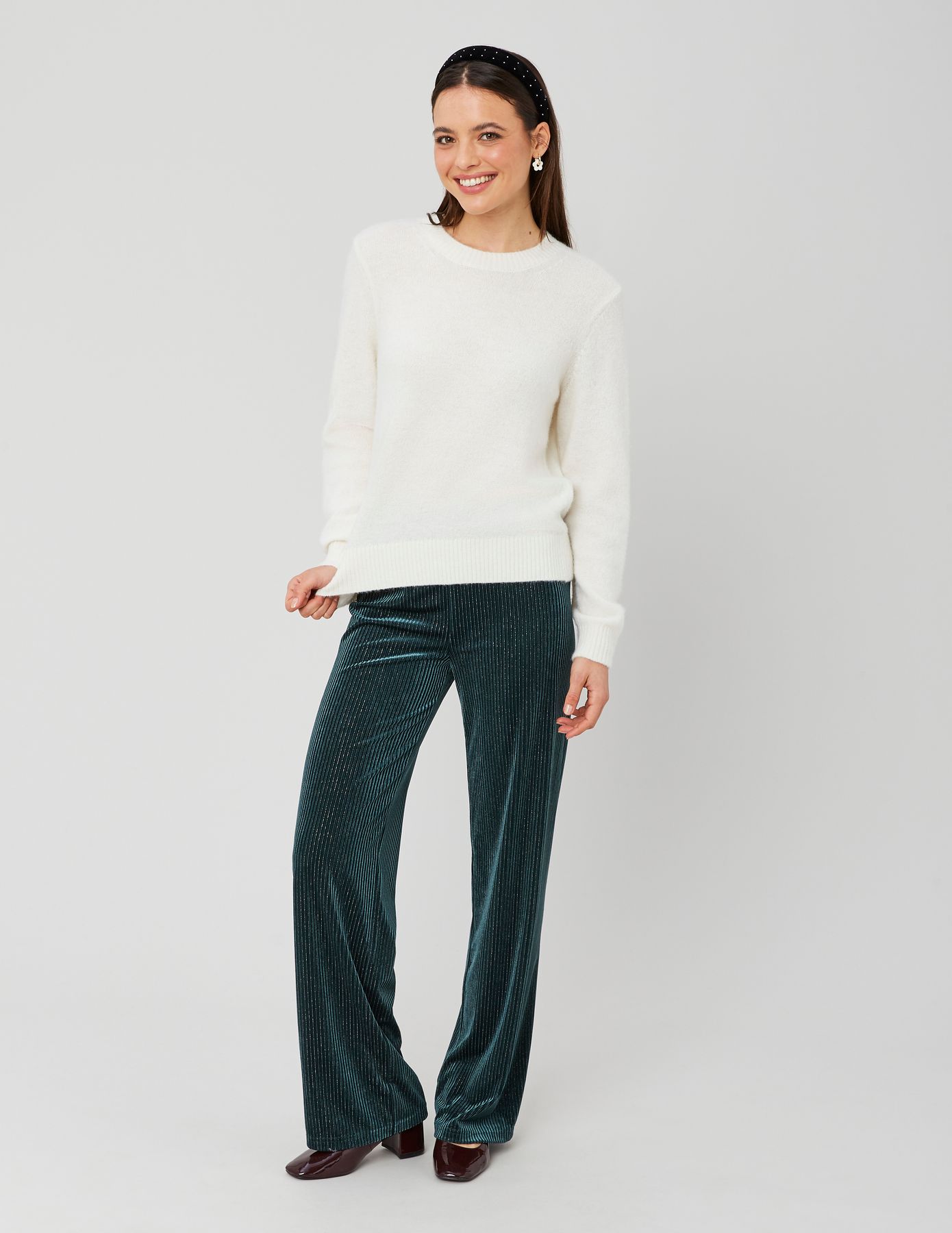 Pantalon wide leg en maille velours
