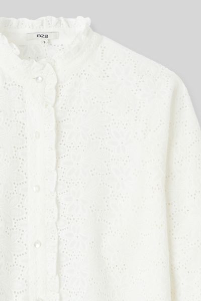 Chemise col montant broderie anglaise