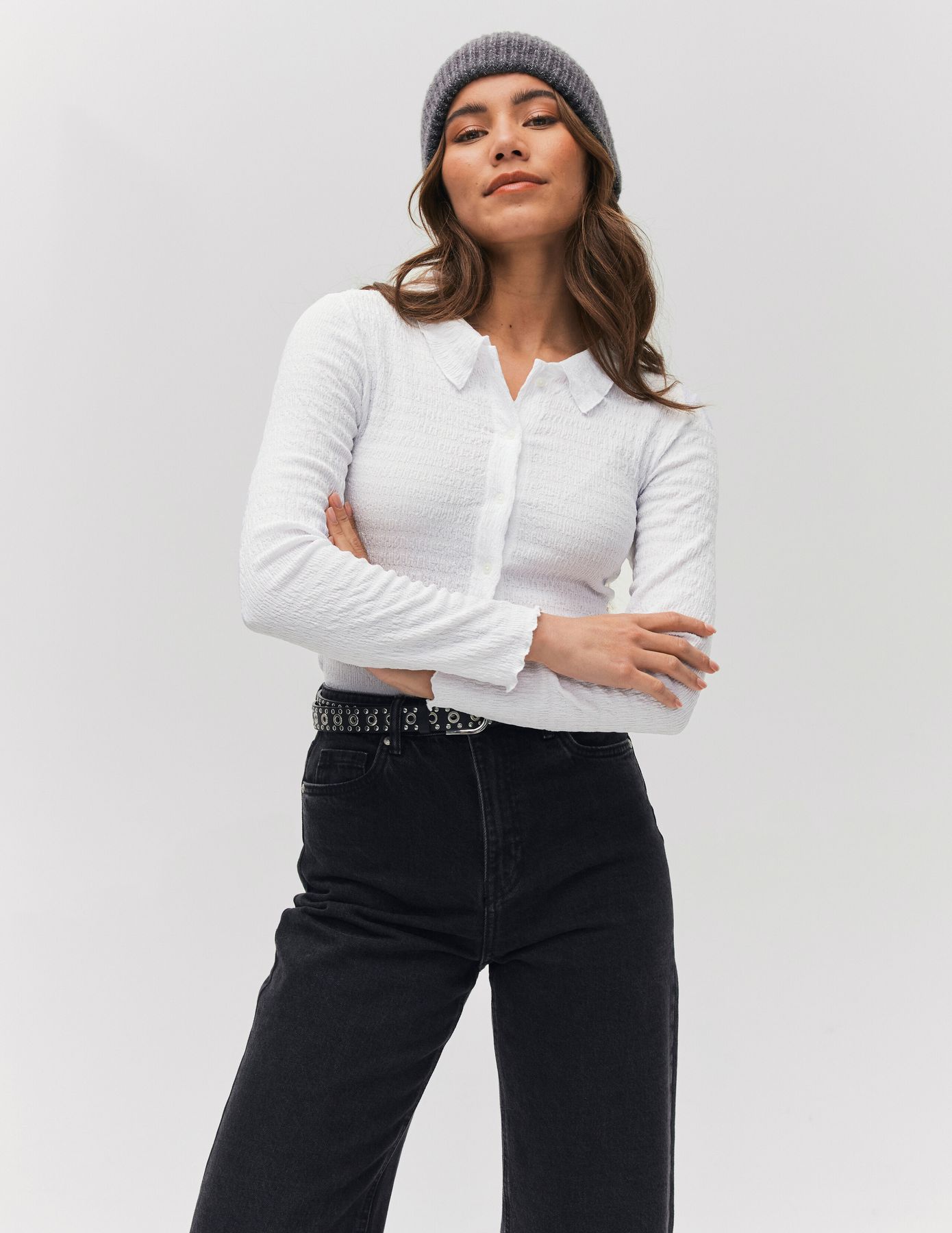 T-shirt boutonn&eacute; col chemise