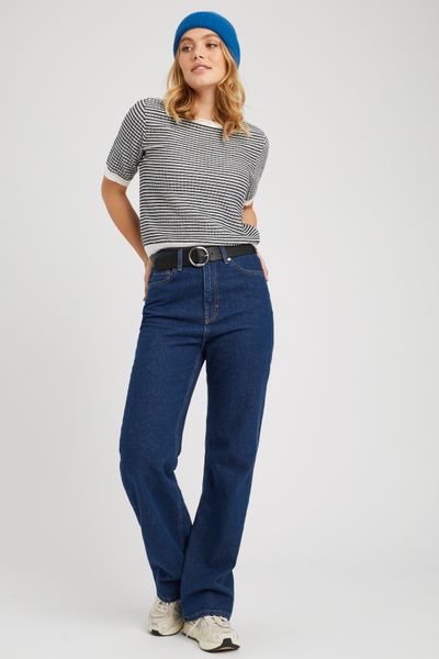 Pull col rond court bicolore