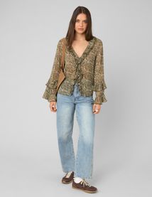 Blouse imprim&eacute;e volant&eacute;e