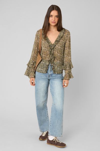 Blouse imprim&eacute;e volant&eacute;e