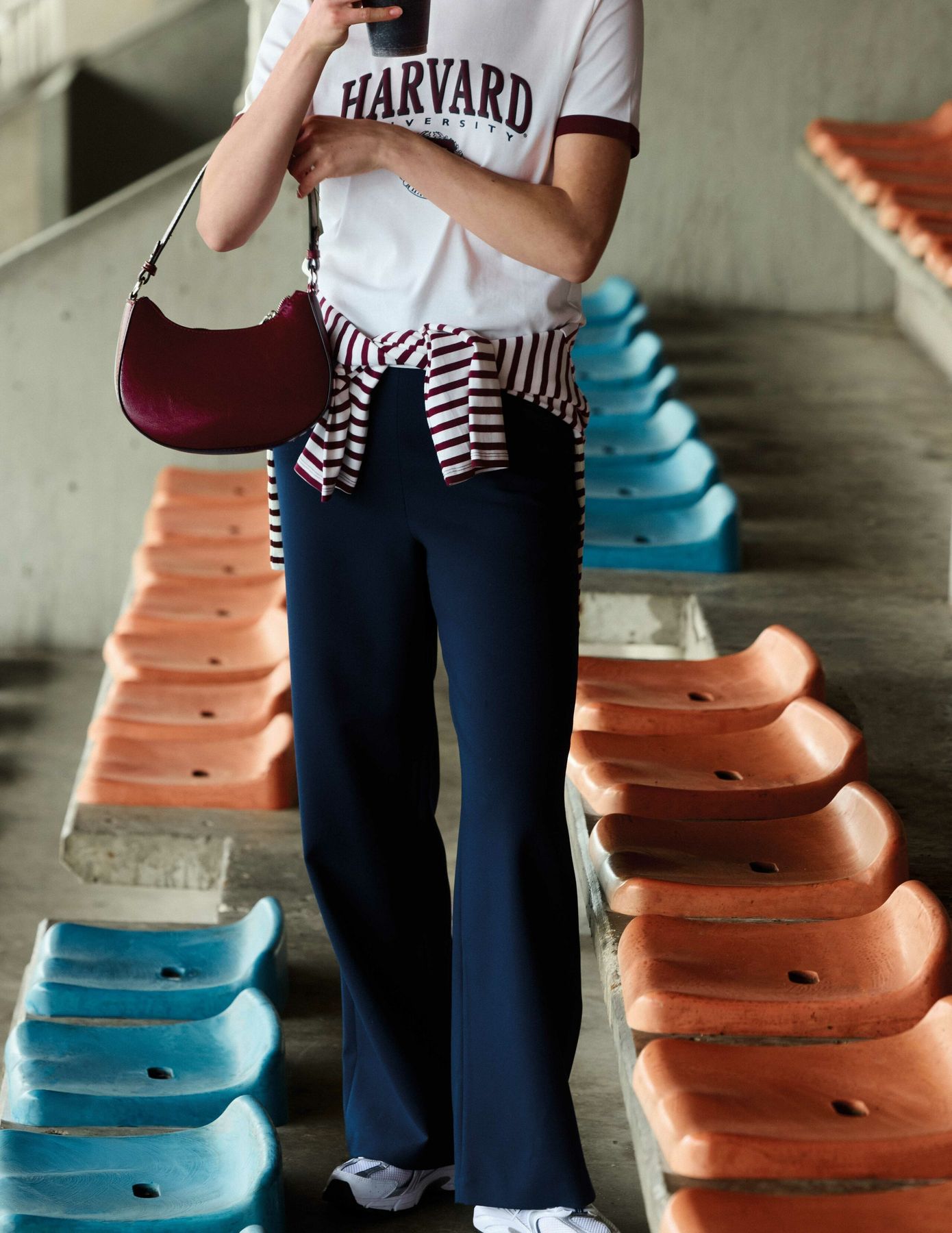 Pantalon taille haute &agrave; pont