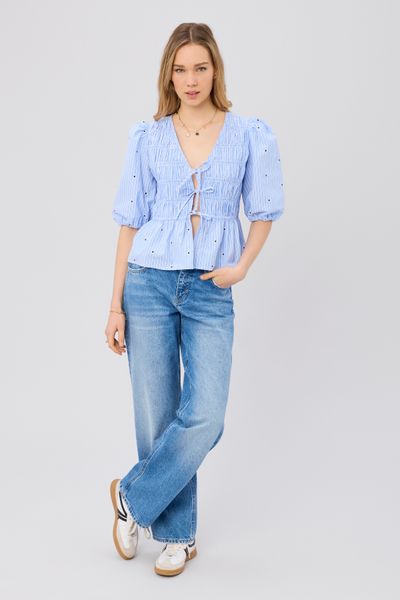 Blouse &agrave; nouer motif ray&eacute;