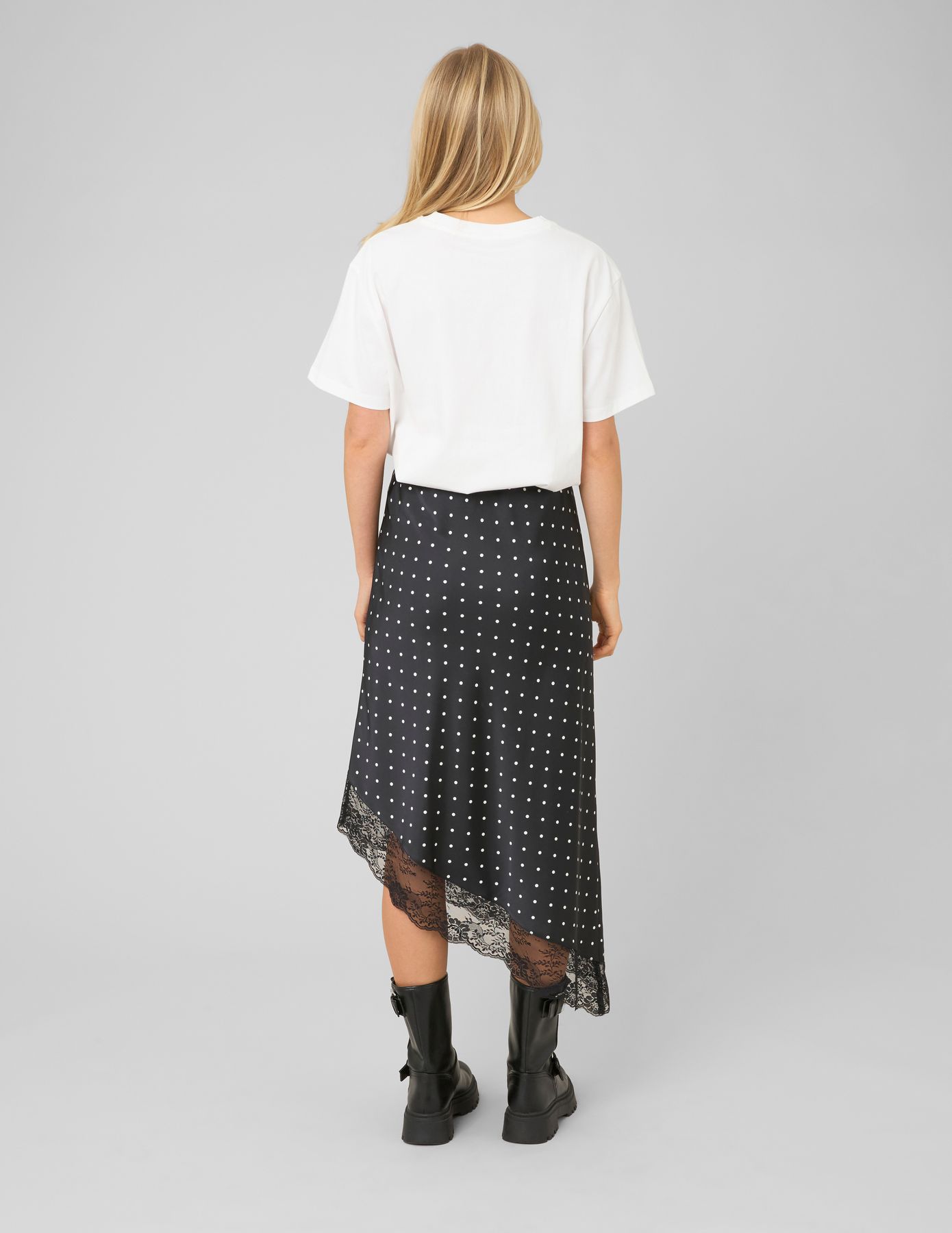 Jupe midi asym&eacute;trique &agrave; pois