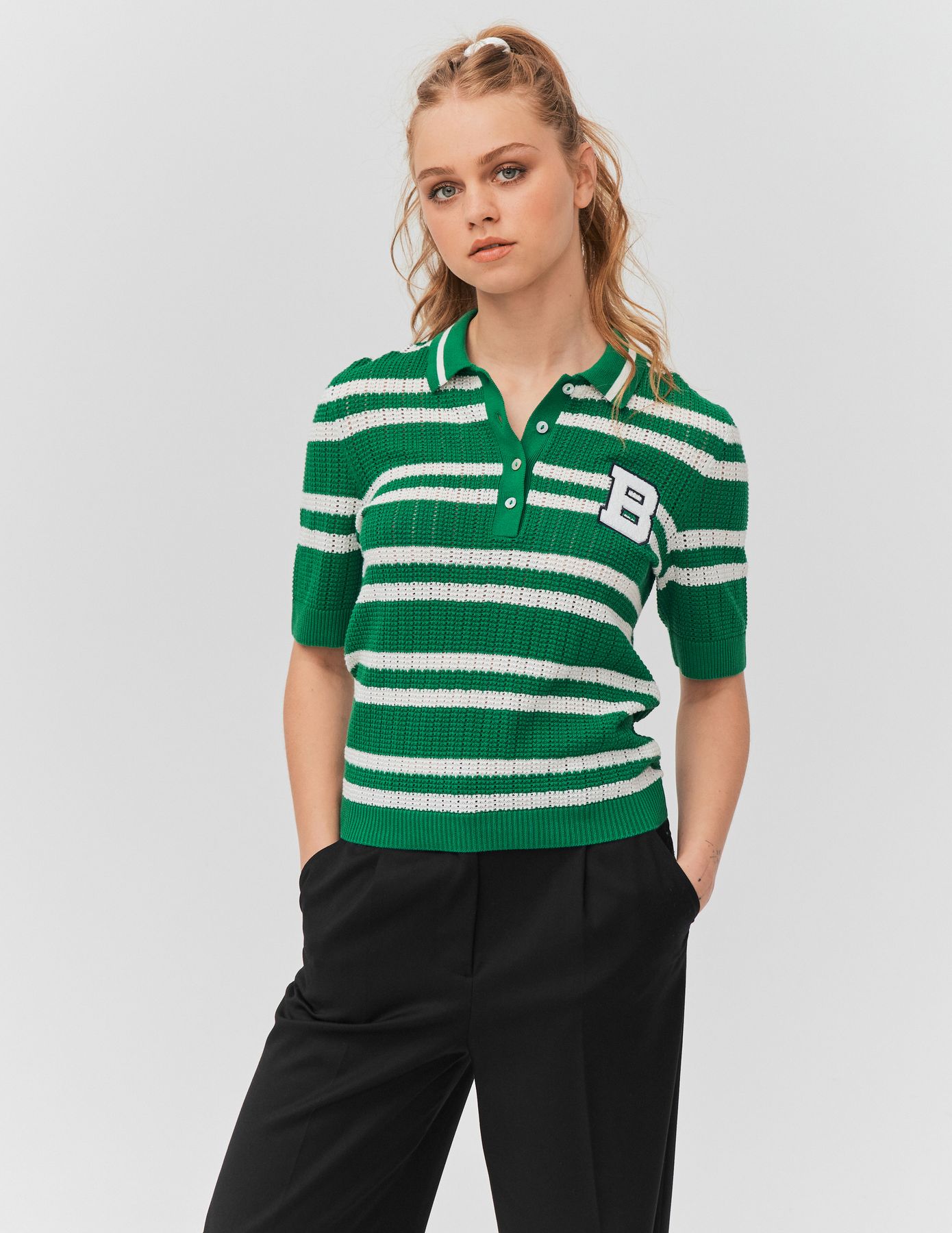 Polo ajouré rayé