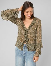 Blouse imprim&eacute;e volant&eacute;e