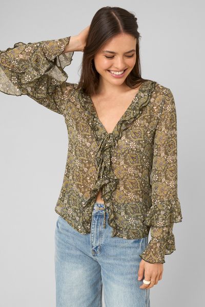 Blouse imprim&eacute;e volant&eacute;e