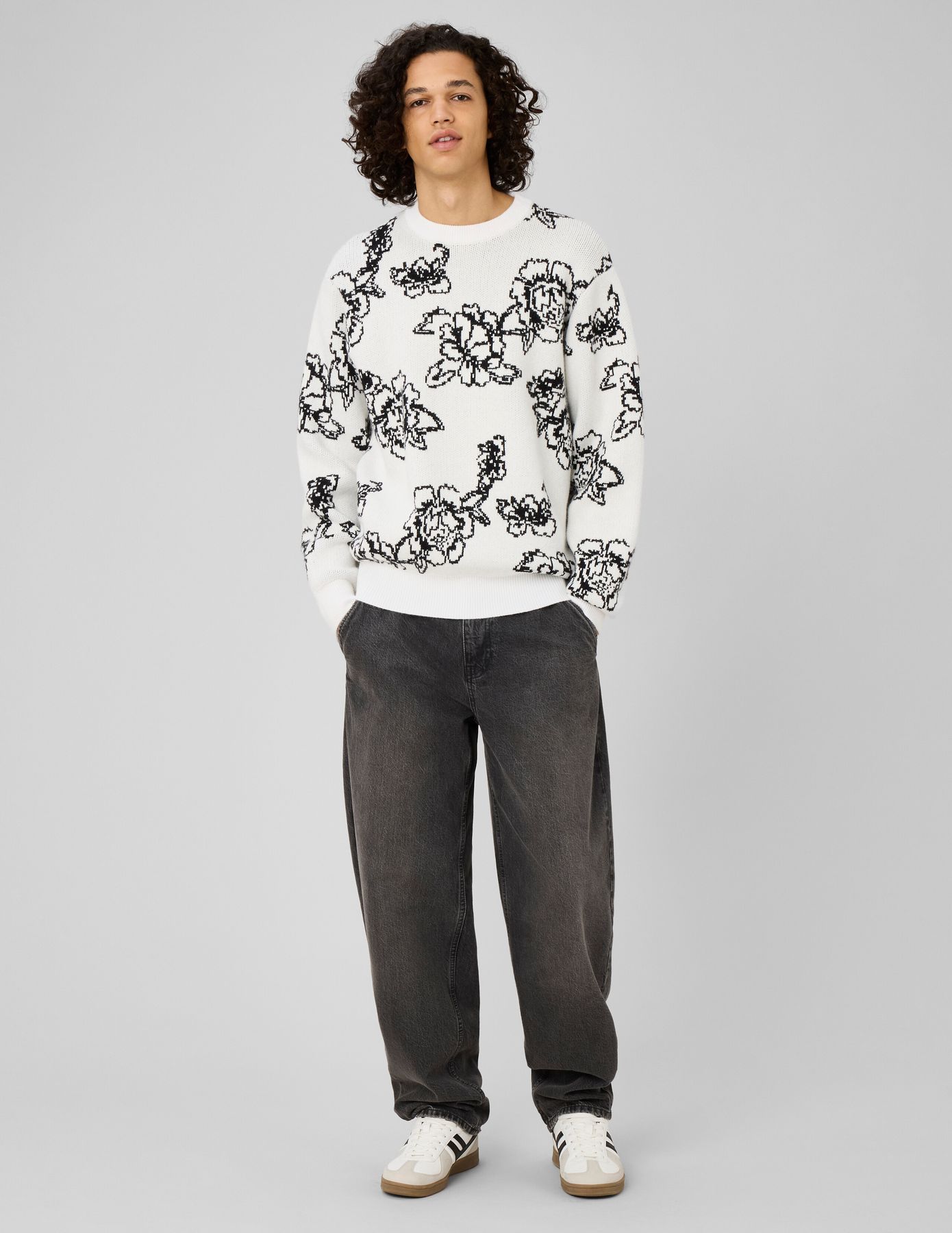 Pull jacquard fleurs