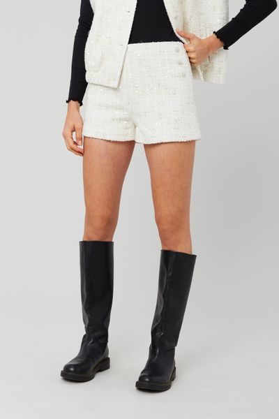 Short en tweed &agrave; sequins
