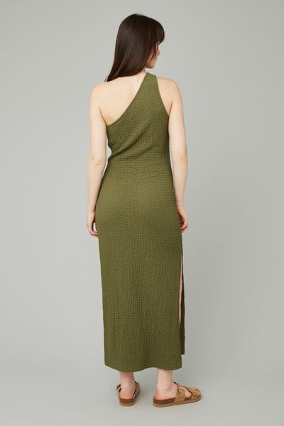 Robe longue asym&eacute;trique maille textur&eacute;e