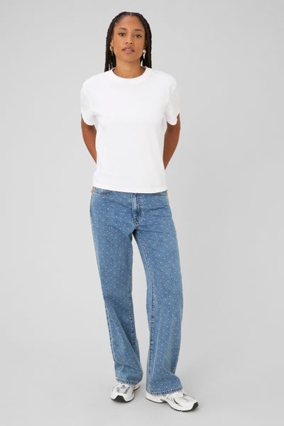 Jean straight brod&eacute; pois