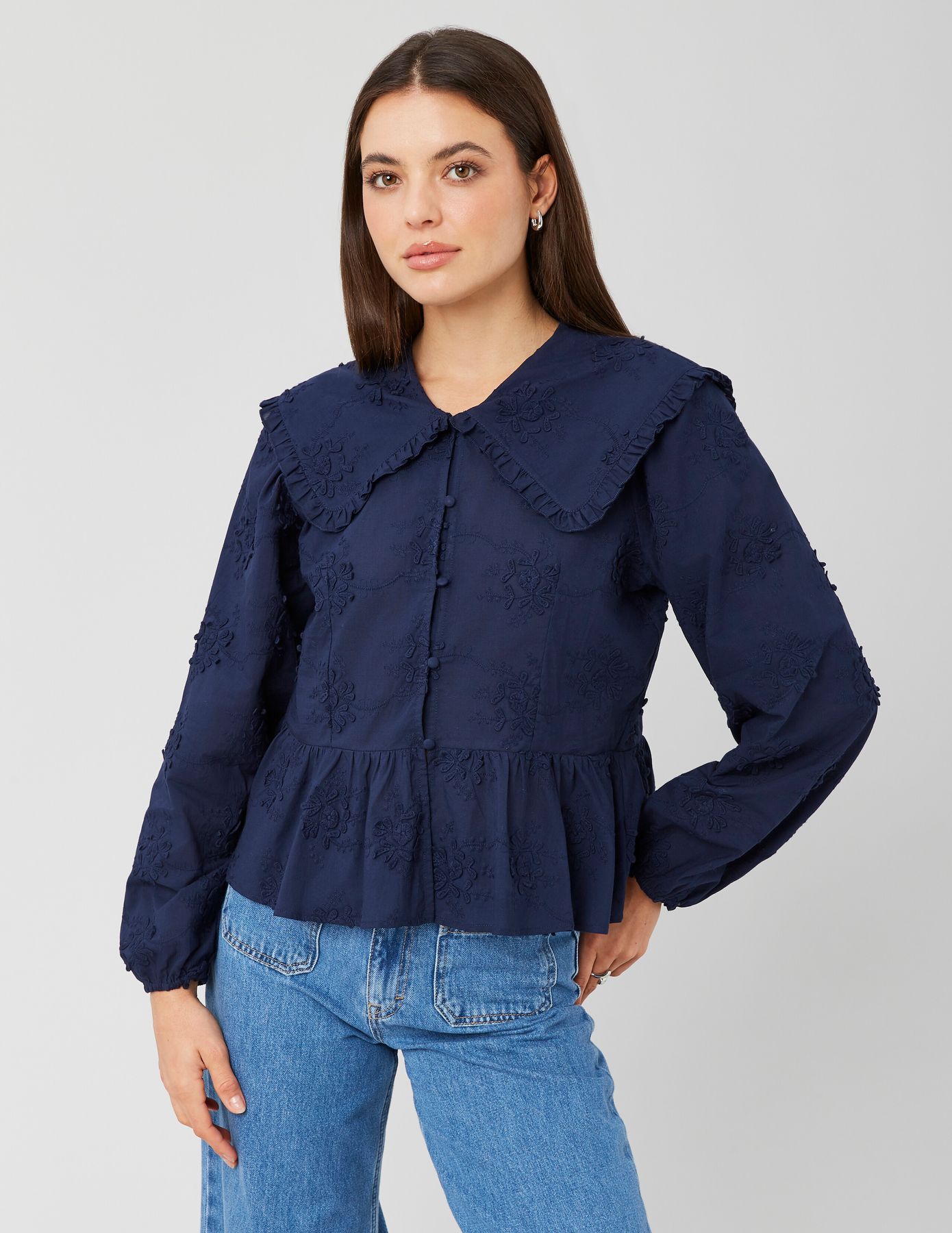 Chemise maxi col broderie 3D