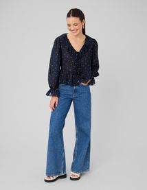 Blouse &agrave; volants motif pois