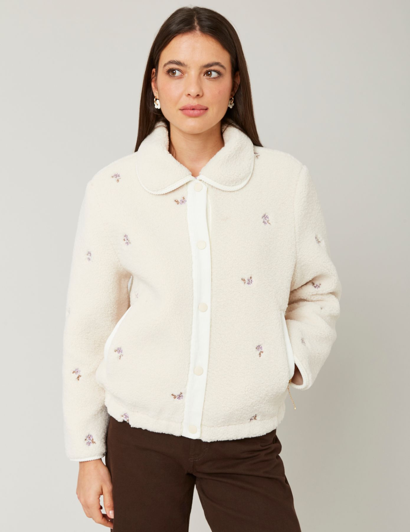 Blouson sherpa brodé