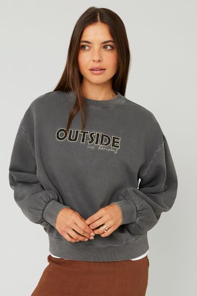 Sweat col rond broderie léopard