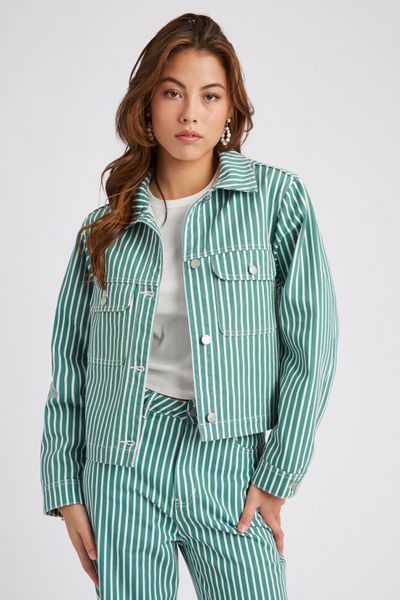 Veste en jean ray&eacute;e