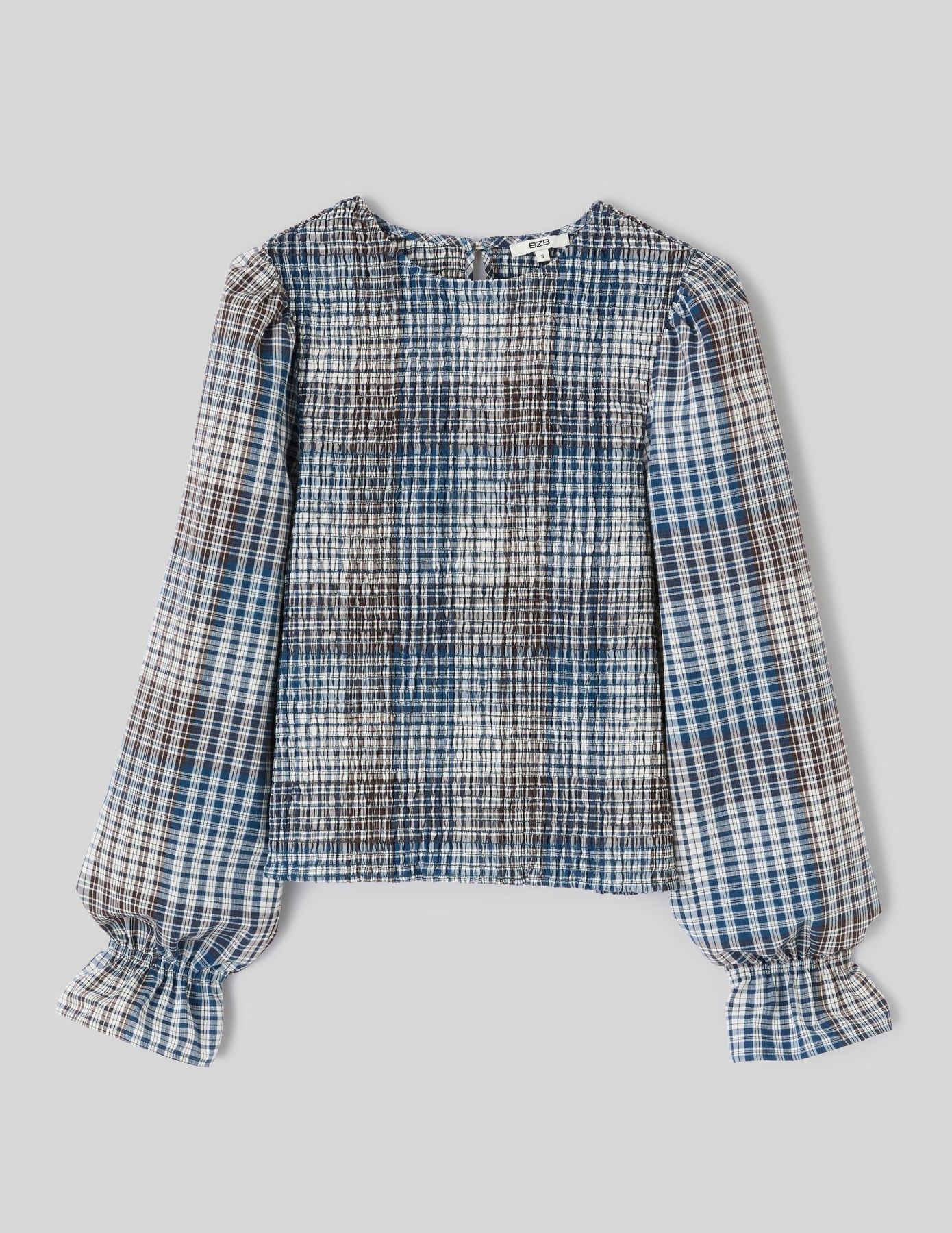 Blouse smock&eacute;e &agrave; carreaux