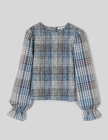 Blouse smock&eacute;e &agrave; carreaux