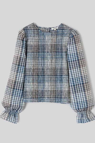 Blouse smock&eacute;e &agrave; carreaux
