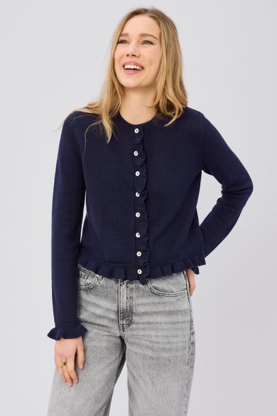 Gilet boutonn&eacute; &agrave; volants