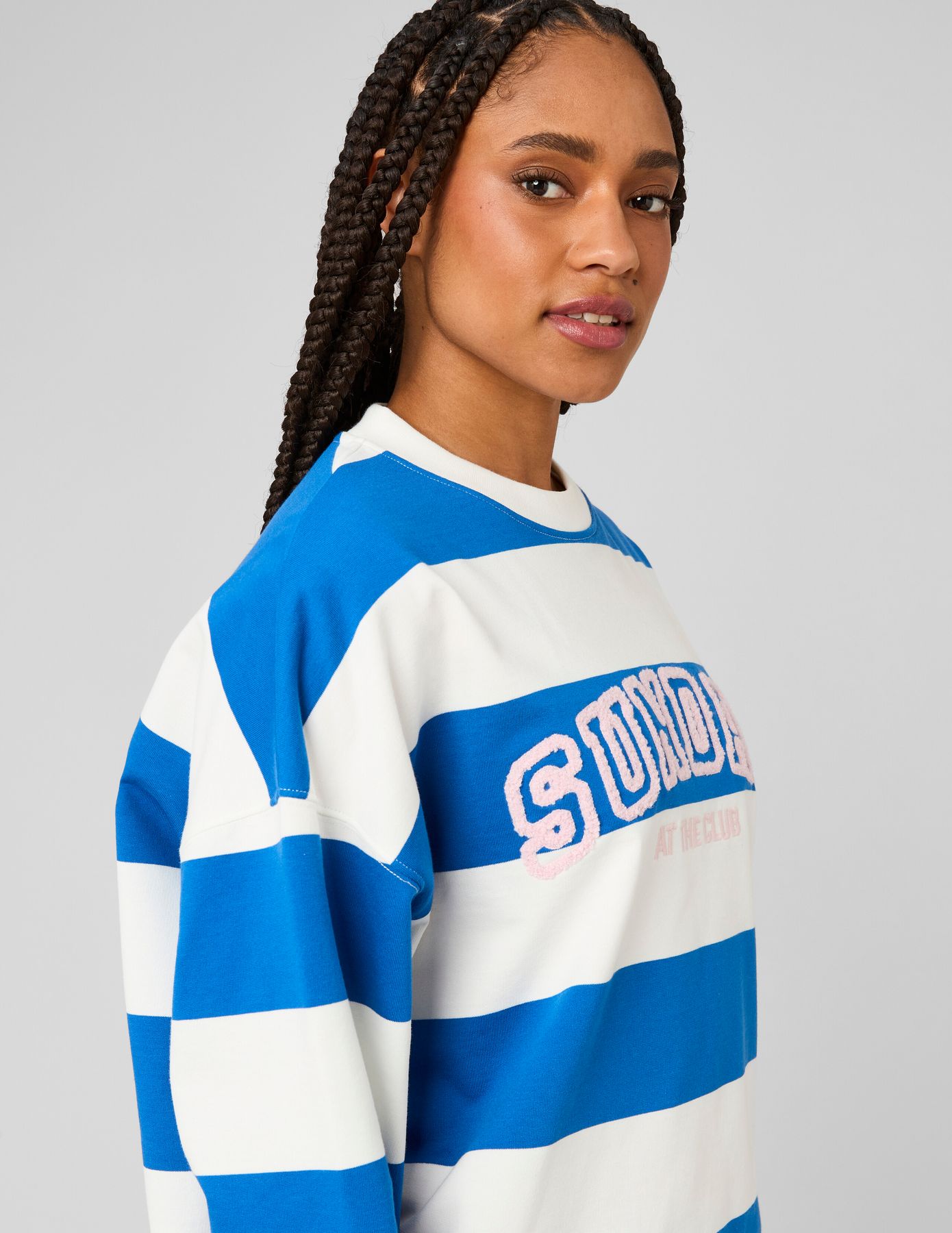 Sweat col rond brod&eacute; &agrave; rayures