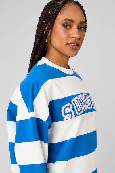 Sweat col rond brod&eacute; &agrave; rayures