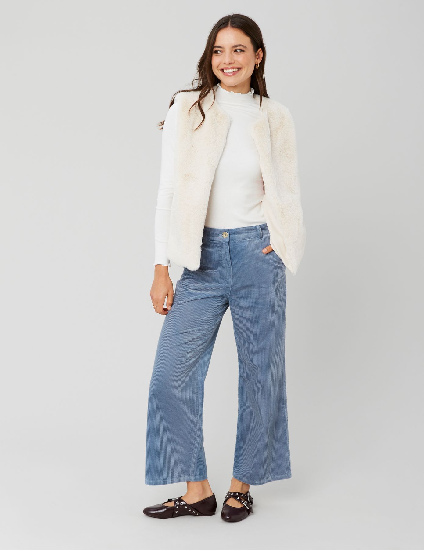 Pantalon wide leg velours cropped