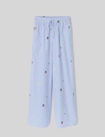 Pantalon rayé brodé