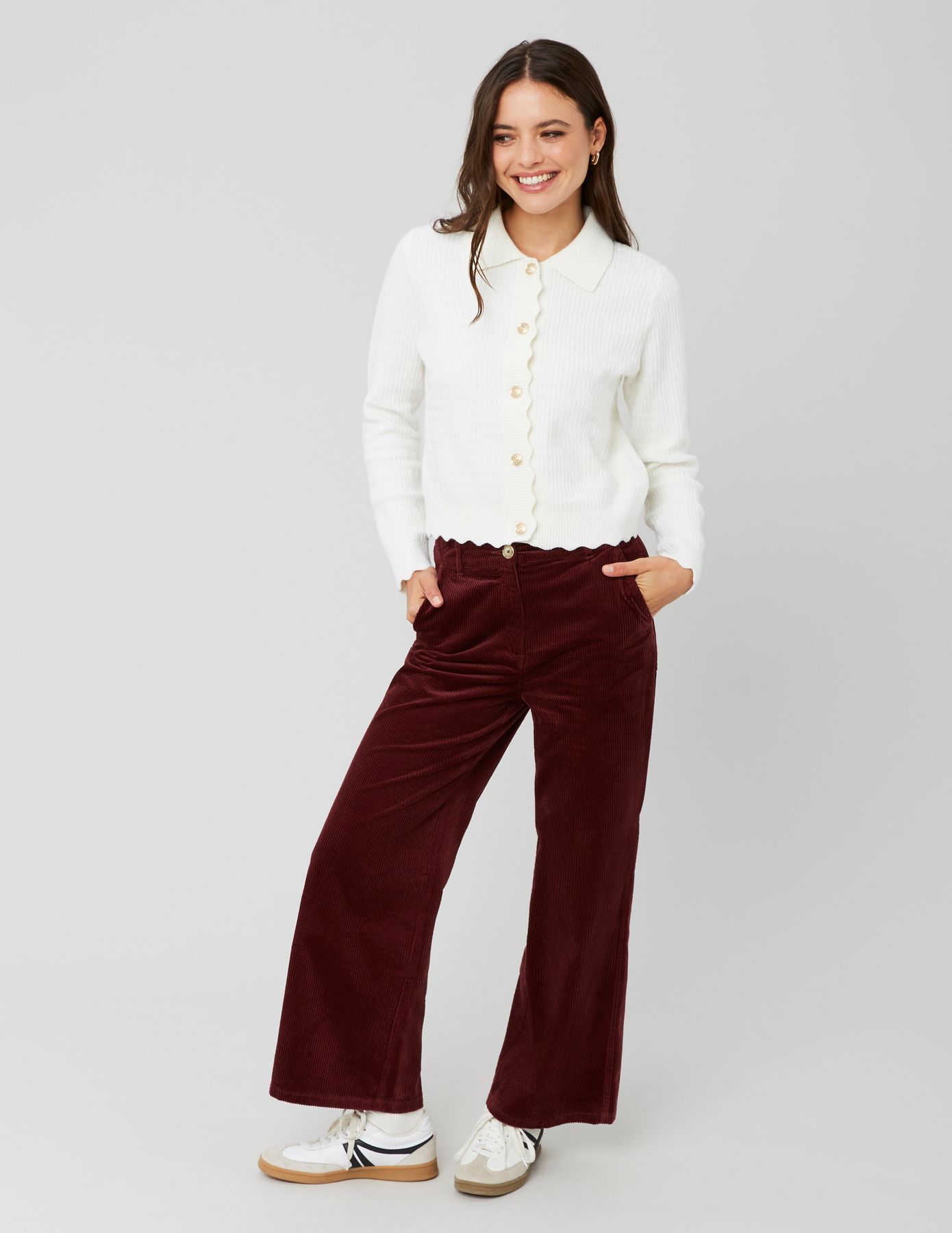 Pantalon wide leg velours cropped