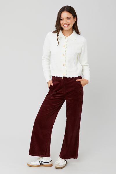 Pantalon wide leg velours cropped