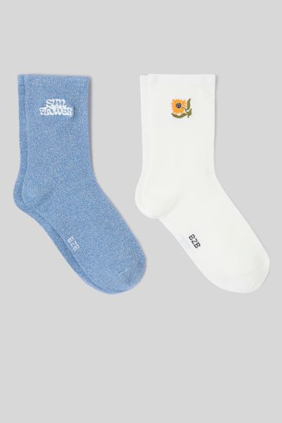Lot de 2 paires de chaussettes brod&eacute;es