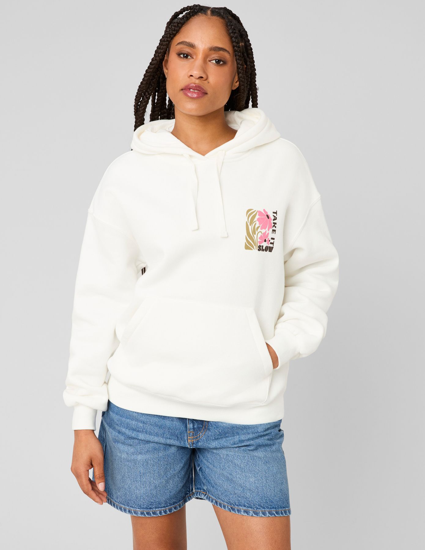 Sweat col capuche imprim&eacute; devant / dos