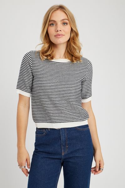 Pull col rond court bicolore