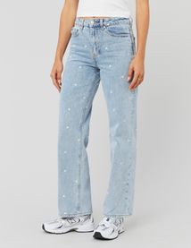 Jean straight brodé coeurs