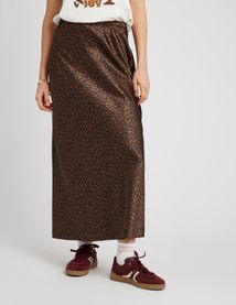 Jupe longue satin léopard
