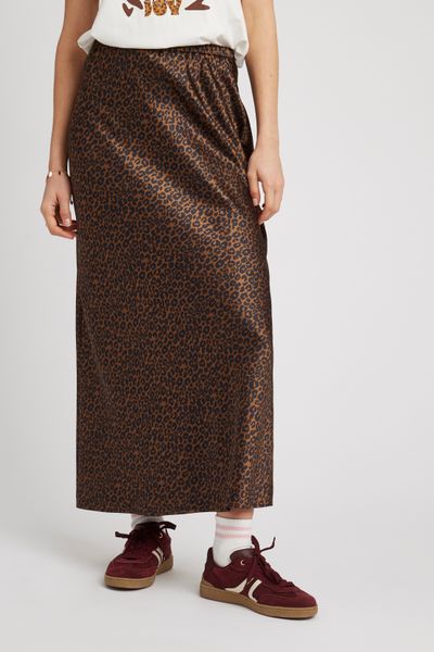 Jupe longue satin léopard