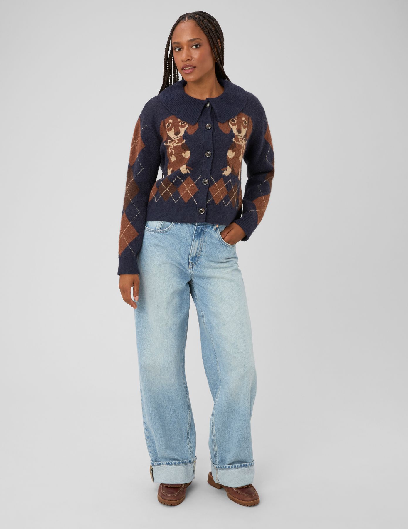 Cardigan jacquard boutonn&eacute;