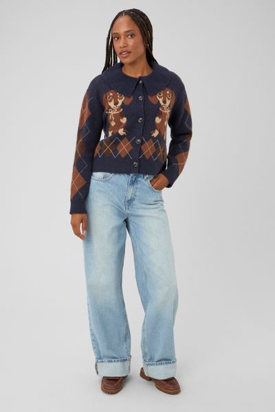 Cardigan jacquard boutonn&eacute;