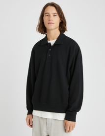 Sweat col polo gaufr&eacute;