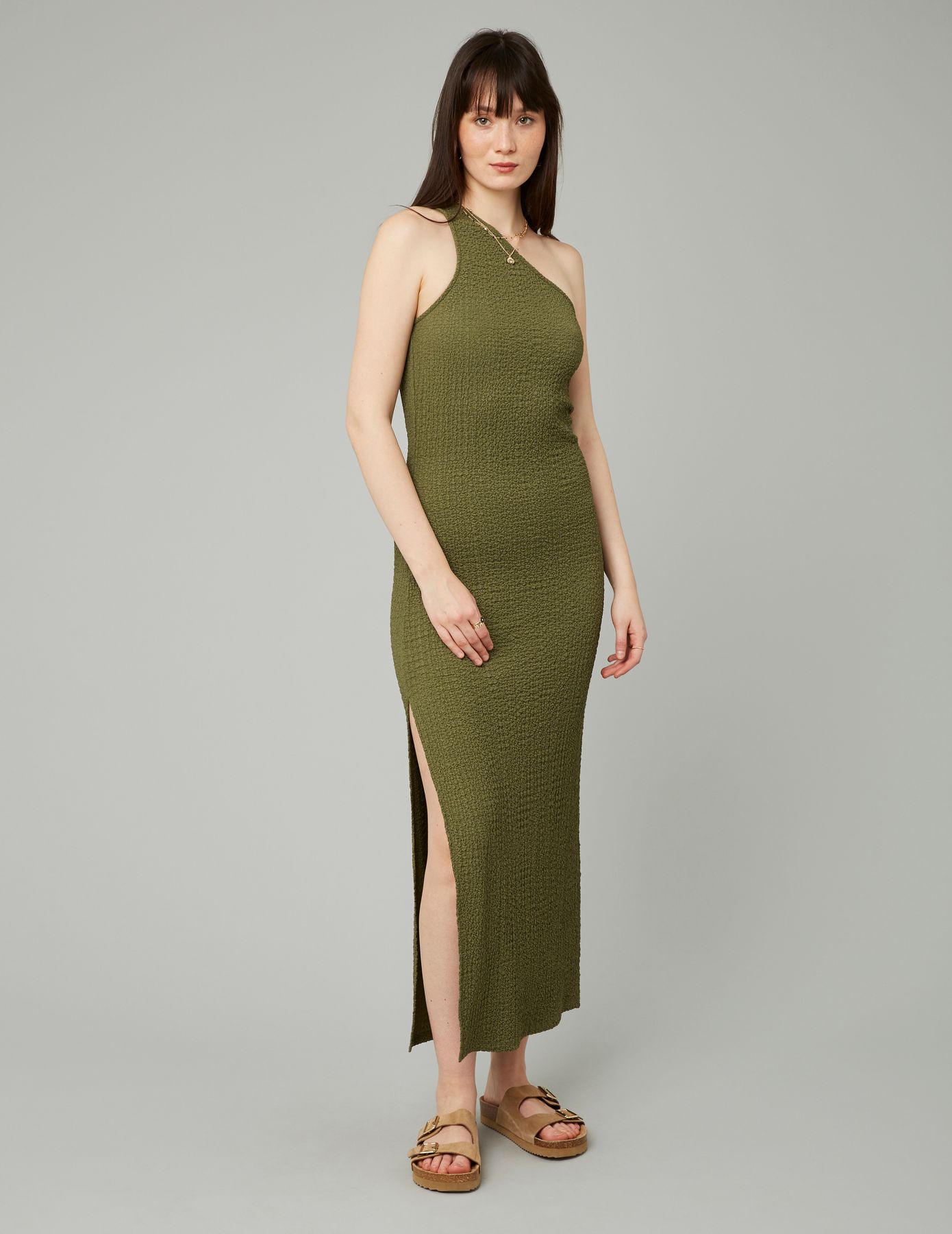 Robe longue asymétrique maille texturée